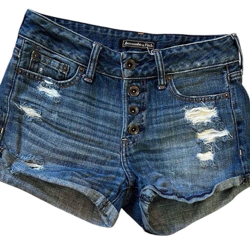 Abercrombie & Fitch Blue Jean Shorts Distressed Frayed Hem size 24